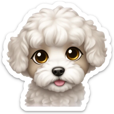 A white Shih-Poo puppy in a chibi style with big eyes and a cute smile, with pink hearts around her. sticker