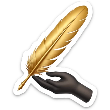 3D perspective hand holding with Premium golden ink feather sticker