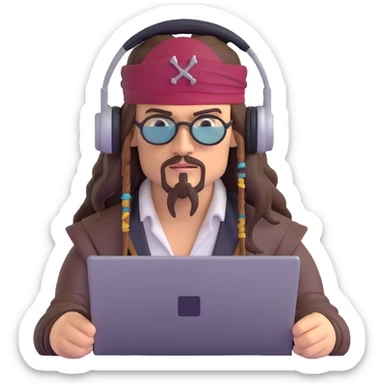 Captain Jack Sparrow as a serious coder wearing headphones sticker
