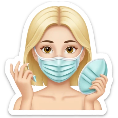 girl applying face mask sticker