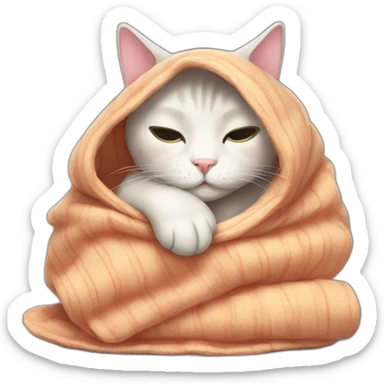 Sleepy cat with blanket sticker