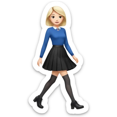 a fashionable gen Z woman, walking confidently with a skirt and stylish tights sticker