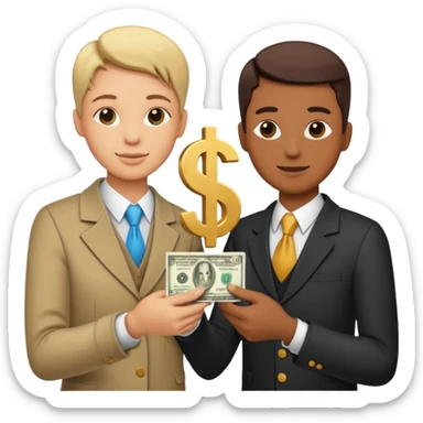 Two people exchanging money, with a dollar sign between them, symbolizing billing and financial transactions. sticker