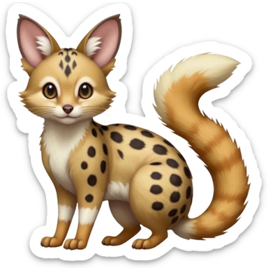 Hyper realistic  beautiful elegant pretty precious cute  Fakémon-Pokémon-opossum-feline-serval-caracal-chinchilla-Furret-Minccino-hybrid-creature with a big fluffy bushy tail (full body) sticker