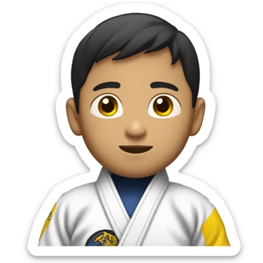 Asian boy wearing jiujitsu gi with a yellow belt  sticker