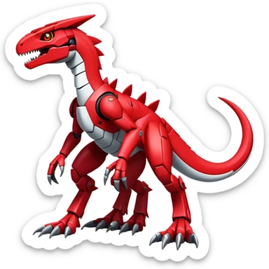  Cool Edgy Futuristic Red Digimon-Fakemon-Guilmon-Velociraptor-Mecha full body sticker