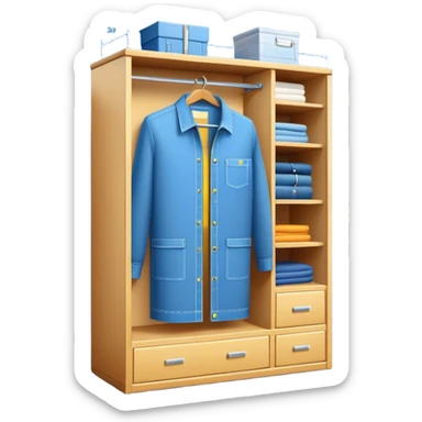 Professional emoji for Furniture Design: a close-up of a 3D wardrobe on top of a blueprint, with a measuring tape beside it. The icon should represent the detailed design and measurement process in furniture design. Transparent background. sticker