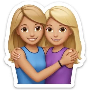 Two Girls with their arms around each other at summer camp one blonde one brown hair sticker