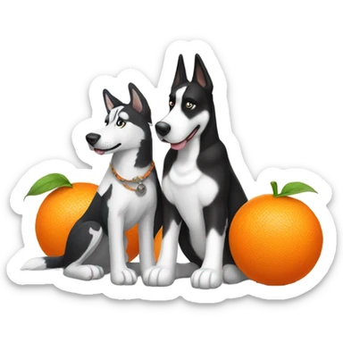 black and white husky with orange striped great dane sticker