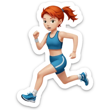 create a redhead girl dressed in a matching set running sticker
