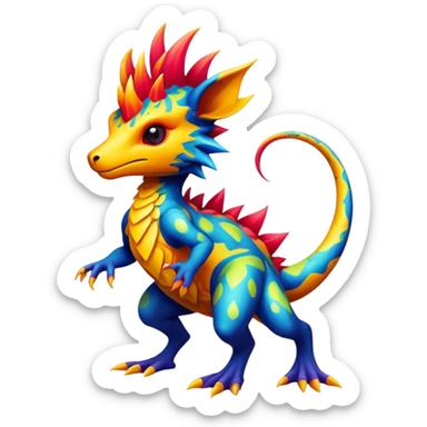 a colorful edgy vernid-fionbri-creature with splash patterns full body sticker