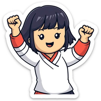 East Asian woman with long black straight hair and bangs cheering for Doosan Bears baseball team sticker
