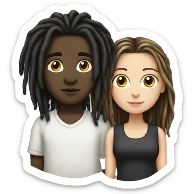 white brunette girl and black boy with dreads sticker