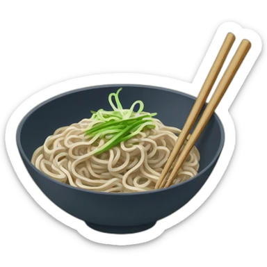 bowl of japanese buckwheat soba noodles with one pair of chopsticks and spring onions sticker