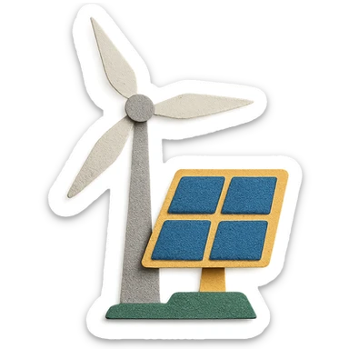 paper craft style wind turbine and solar panel sticker