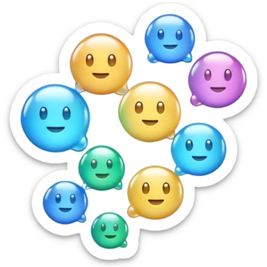 3D iPhone style emoji of multiple bubbles, translucent and shiny, floating in the air, various sizes, isolated on white background, soft shadows, high detail, playful and cute. sticker