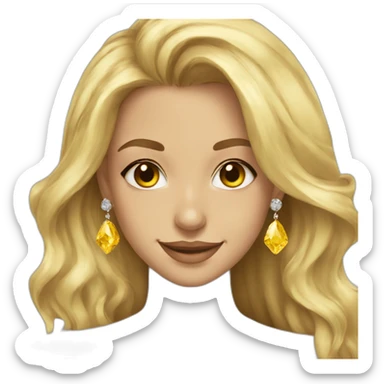 blonde, brown eyes, smiling, yellow diamond earrings, long hair  sticker