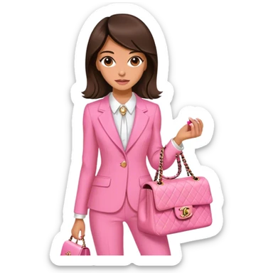 Brune girl pink suit Chanel bag sticker
