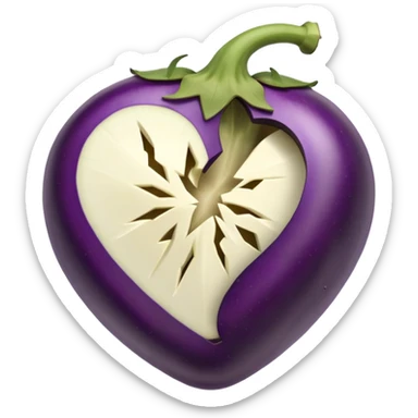 a broken heart with its pieces separated by an eggplant  sticker