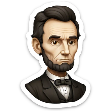 Cinematic Realistic Abraham Lincoln Portrait Emoji, depicted as a stoic iconic statesman with a tall dignified silhouette and thoughtful expression, rendered with detailed textures and dramatic historical lighting that captures his timeless presence. sticker