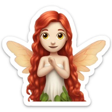 a white skin fairy, long red hair and wings sticker