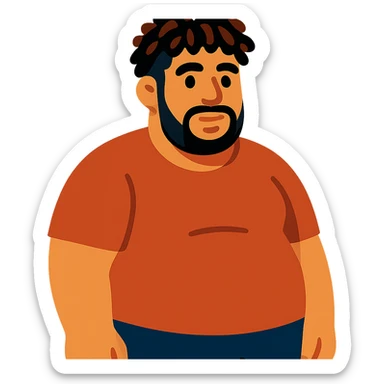 tan guy with mid-length brown and black curly hair like LaMelo Ball, beard, chubby build sticker