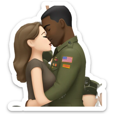 brunette girl kissing black military man sticker