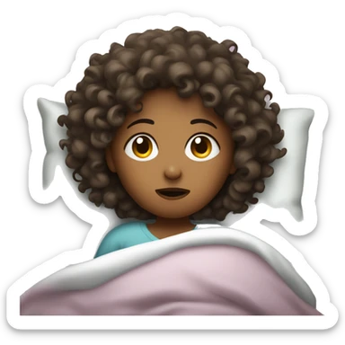 Curly hair girl sick in bed  sticker