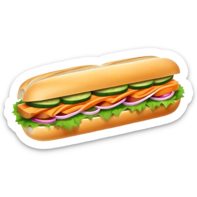Banh Mi Cinematic Realistic Banh Mi Sandwich Dish Emoji, depicted as a simple, small baguette filled with fresh ingredients, rendered with crisp textures and vibrant, inviting lighting. sticker