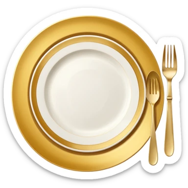 golden and white plate with golden and white cuttlery sticker