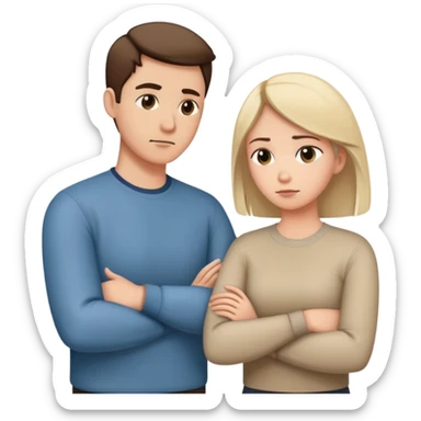 couple resolving conflict, one person with avoidant attachment style turning away with arms crossed, the other with secure attachment style offering a hand to talk sticker