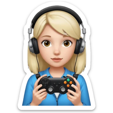 girl with headphones holding all black game controller sticker
