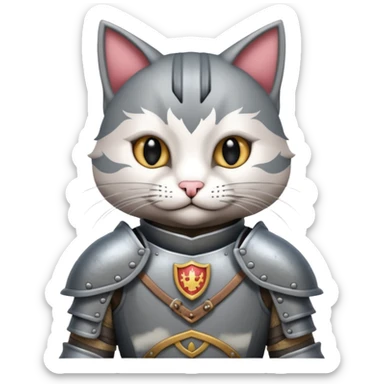 Crea un gato atigrado con armadura medieval sticker