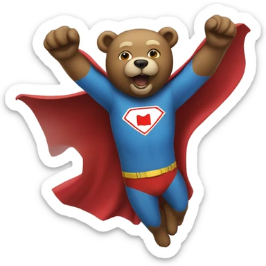 superhero bear flying with a "</>" symbol  sticker