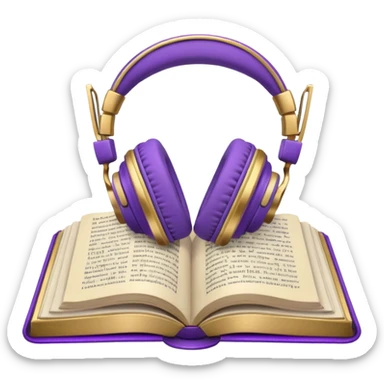 purple open storybook with purple headphones on top sticker