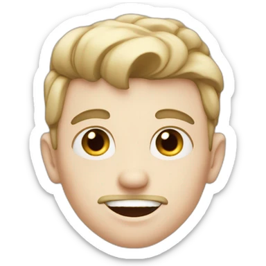 boy with big eyebrows, big teeth, pale skin, mustache sticker