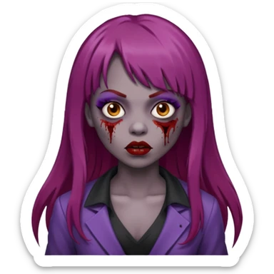 vampira gótica parda zumbi de cabelo longo e vermelho quase roxo e franja e roupa com decote e batom preto sticker