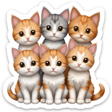 6 tiny kittens cuddling together all various different natural colours including grey and white, ginger and white, calico, grey, and brown tabby and white sticker
