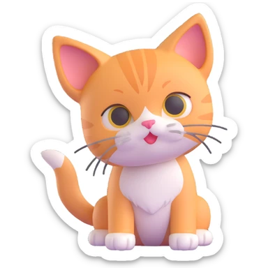 cute kitten, 3D cartoon style sticker
