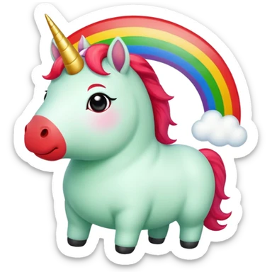Small chubby unicorn in colours of jade green, black and red eyes, farting rainbow sticker