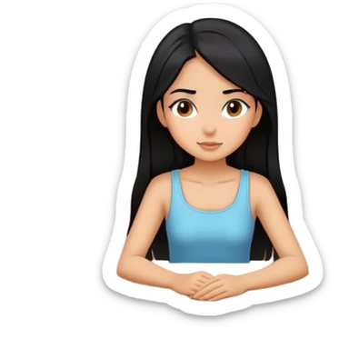 Side view of a girl sitting at a table with black hair sticker