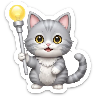 chibi cute gray cat holding a light stick happily sticker