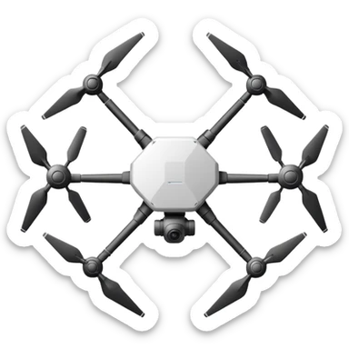 Hexacopter icon, top-down view, symmetrical 6-arm drone, minimalistic thin line art, flat design, isolated on white. sticker