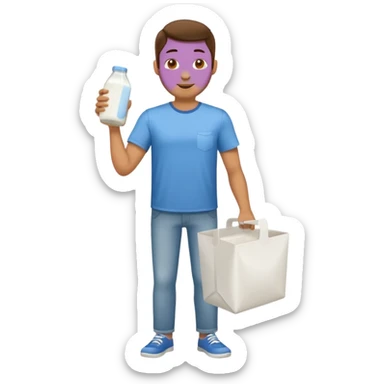 man full body buying a milk sticker