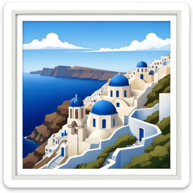 Cinematic Realistic Santorini Caldera Landscape Emoji, depicted with dramatic white‚Äêwashed cliffs overlooking a deep blue sea rendered with crisp textures and radiant lighting. sticker