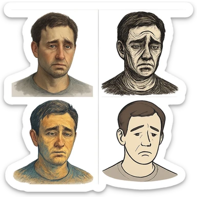 sad human face, different style sticker