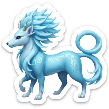 Crystalline Transparent-Cyan Smooth-Fractal Ice-Carved Regal Suicune-Amaura-fusion-creature (full body) sticker
