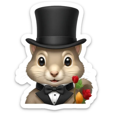 Gray squirrel (all of its fur is gray colored) With a black,completely black tophat sticker