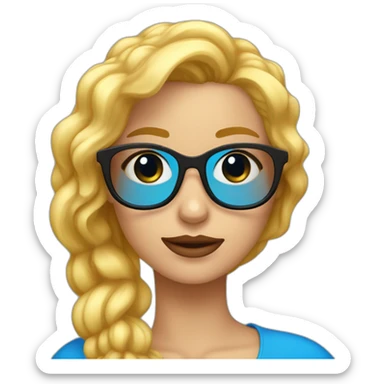chica rubia con pelo largo ondulado, con ojos azules, labios rojos y gafas negras sticker