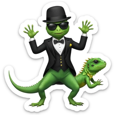 capitalist iguana in tuxedo and hat black sunglasses dancing sticker